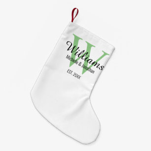 Personalised Monogram Newlywed Green Small Christmas Stocking