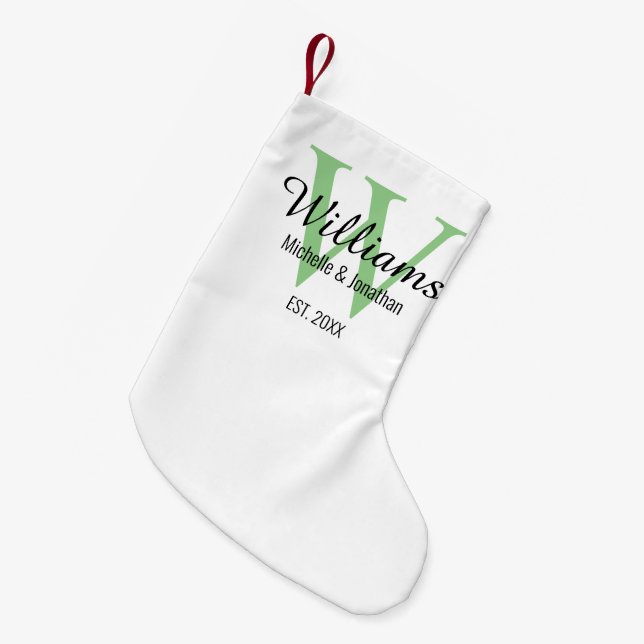 Personalised Monogram Newlywed Green Small Christmas Stocking (Front (Hanging))