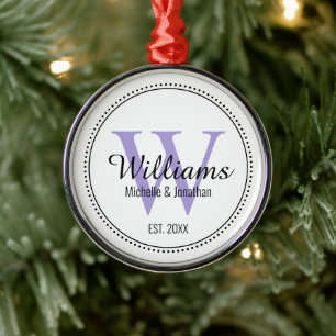 Personalised Monogram Newlywed Lavender Metal Tree Decoration