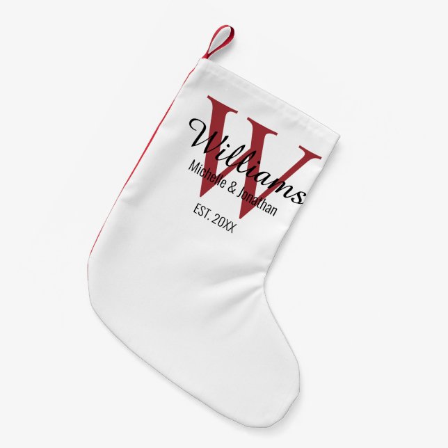 Personalised Monogram Newlywed Red Small Christmas Stocking (Front (Hanging))