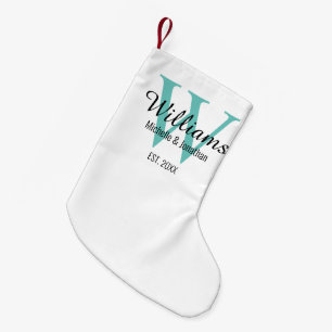 Personalised Monogram Newlywed Teal Green Small Christmas Stocking