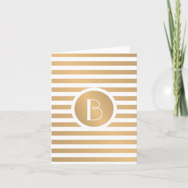 Personalised Monogram Note Cards with Gold Stripes (Front)