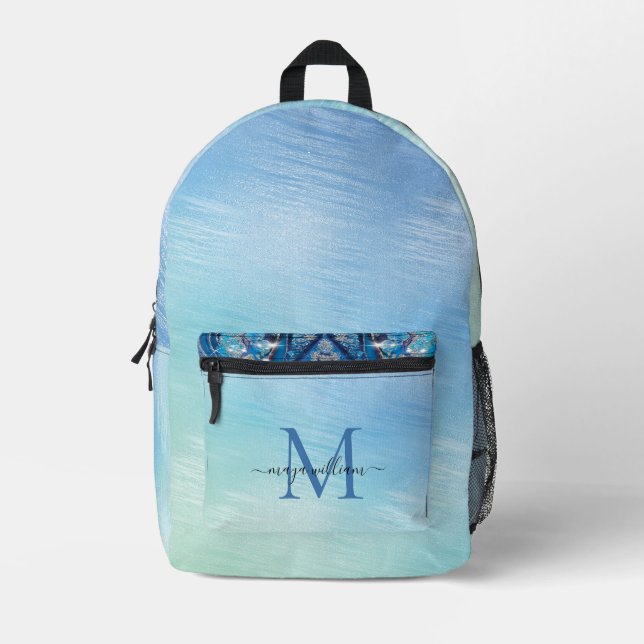 Personalised Monogram Novy Blue Glitter  Printed Backpack (Front)
