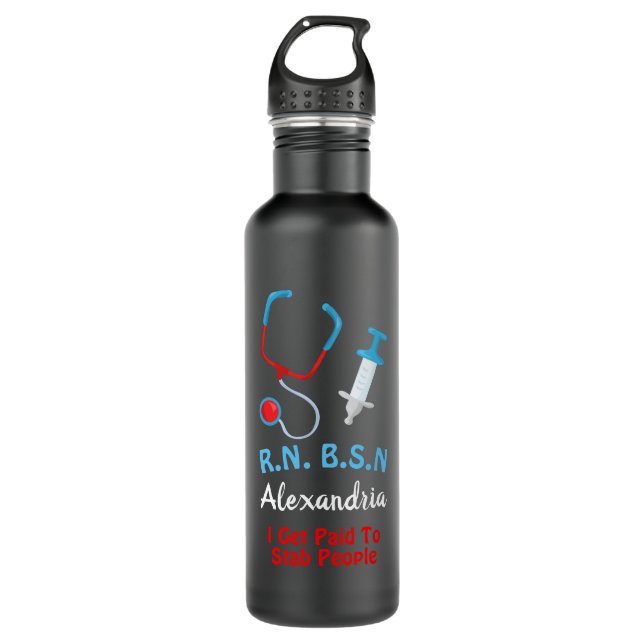 Personalised Monogram Nurse Art Design Funny Text 710 Ml Water Bottle (Front)