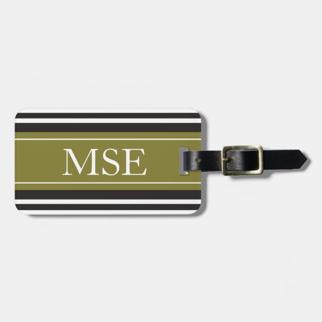 Personalised Monogram Olive Green Black Stripes Luggage Tag (Front Horizontal)