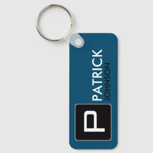 Personalised Monogram on Blue (editable colour) Key Ring