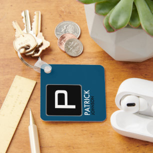 Personalised Monogram on Blue (editable colour) Key Ring