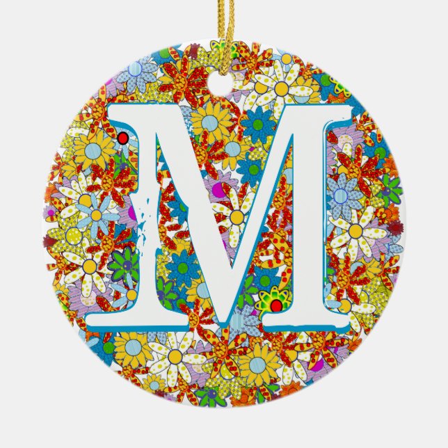 Personalised Monogram or Name Floral Pattern Ceramic Tree Decoration (Front)