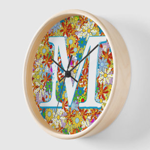 Personalised Monogram or Name Floral Pattern Clock