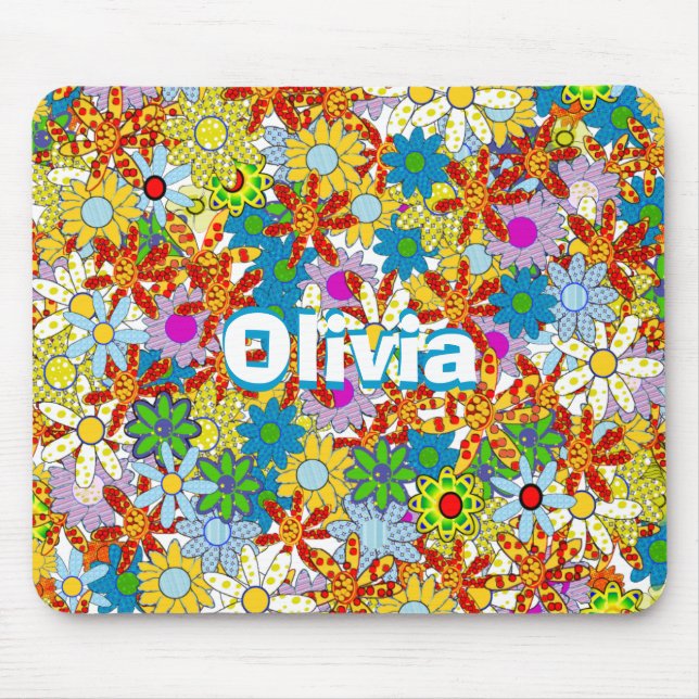 Personalised Monogram or Name Floral Pattern Mouse Mat (Front)