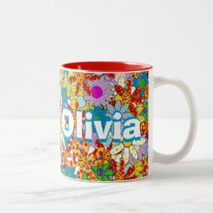 Personalised Monogram or Name Floral Pattern Two-Tone Coffee Mug