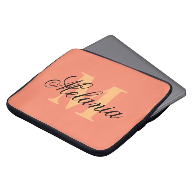 Personalised monogram orange colour laptop sleeve (Front Top)