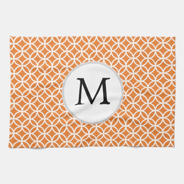 Personalised Monogram Orange double rings pattern Tea Towel (Horizontal)