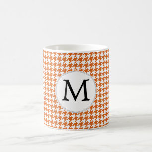 Personalised Monogram Orange Houndstooth Pattern Coffee Mug
