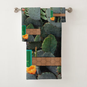 Personalised Monogram Orange Prickly Pear Cactus 2 Bath Towel Set