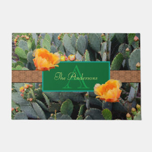 Personalised Monogram Orange Prickly Pear Cactus 2 Doormat