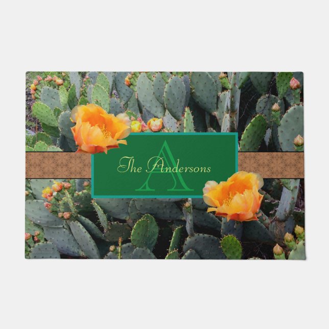 Personalised Monogram Orange Prickly Pear Cactus 2 Doormat (Front)