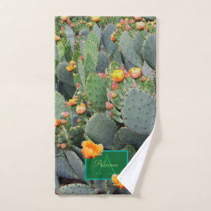 Personalised Monogram Orange Prickly Pear Cactus 2 Hand Towel