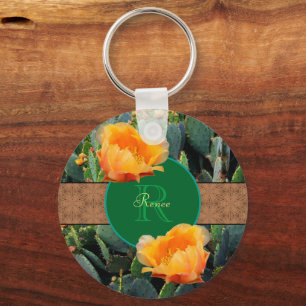 Personalised Monogram Orange Prickly Pear Cactus 2 Key Ring