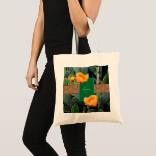 Personalised Monogram Orange Prickly Pear Cactus 2 Tote Bag