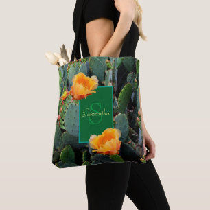 Personalised Monogram Orange Prickly Pear Cactus Tote Bag