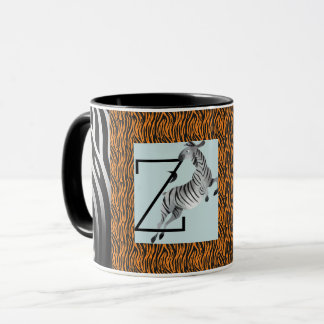 Personalised Monogram orange Zebra Stripes pattern Mug