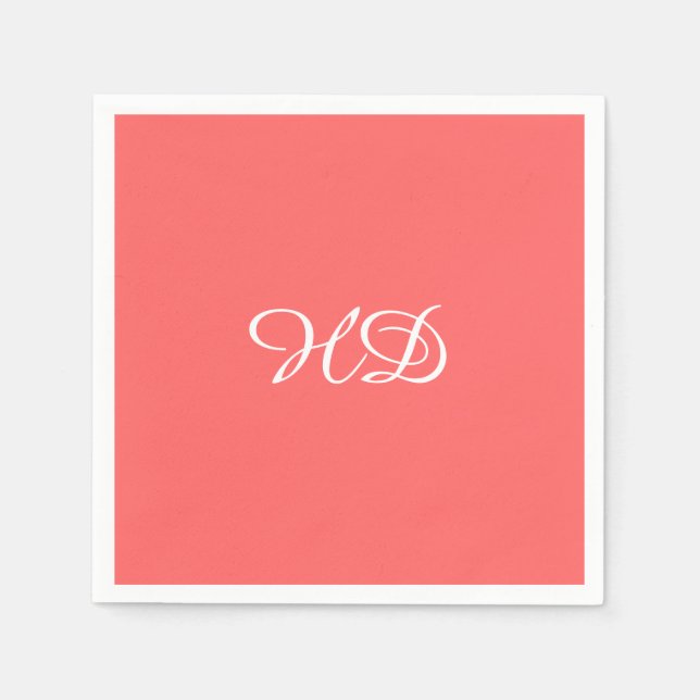 Personalised monogram paper napkins | coral pink (Front)
