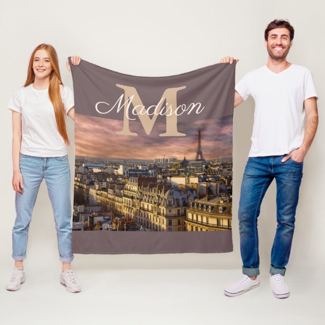 Personalised Monogram Paris France Eiffel Tower Fleece Blanket (In Situ)