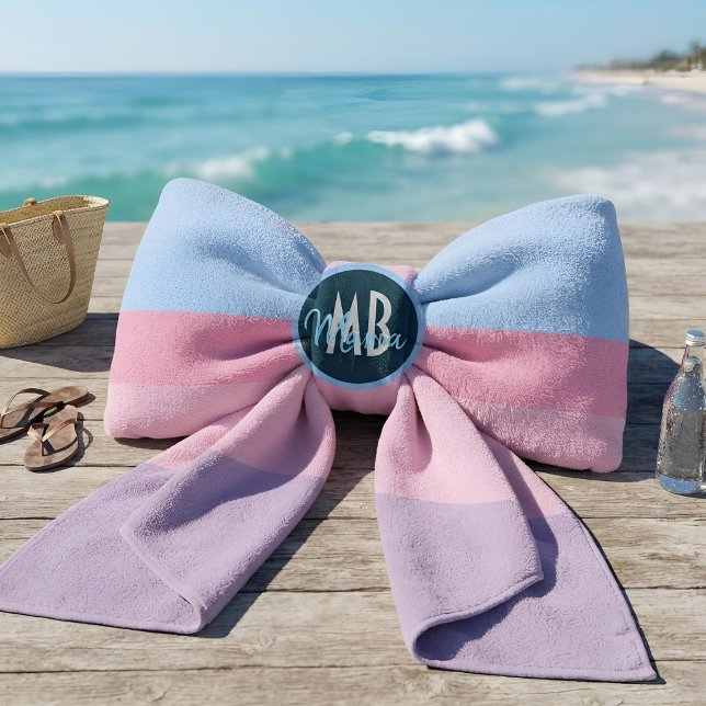 Personalised Monogram Pastel Pink & Blue Stripe Beach Towel (Creator Uploaded)