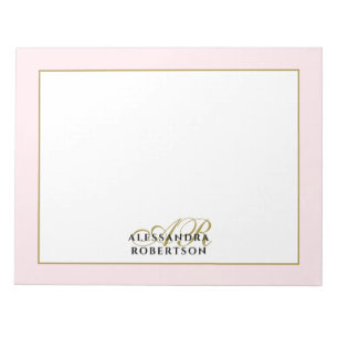 Personalised Monogram Pastel Pink Gold Calligraphy Notepad