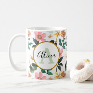 Personalised Monogram Pastel Spring Floral Pattern Coffee Mug