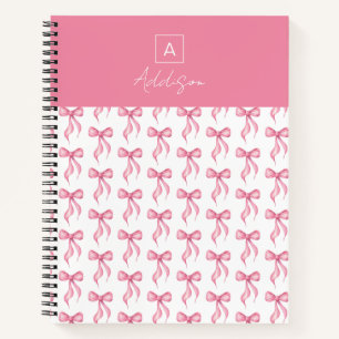 Personalised Monogram Pink Bow Pattern Notebook