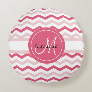 Personalised Monogram Pink Chevron Pattern Round Cushion