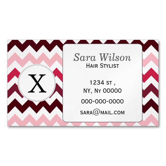 Personalised Monogram Pink Chevron ZigZag Pattern Magnetic Business Card (Front)