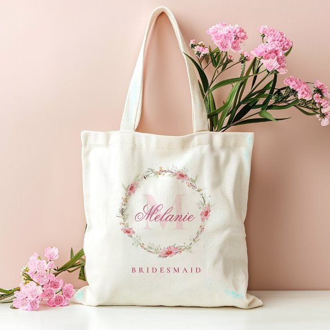 Personalised Monogram Pink Flowers  Tote Bag (Creator Uploaded)