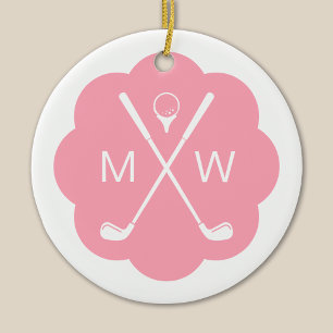 Personalised Monogram Pink Golf Ceramic Tree Decoration