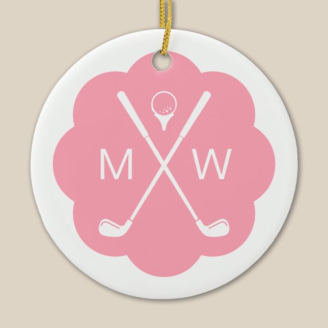 Personalised Monogram Pink Golf Ceramic Tree Decoration (Creator Uploaded)