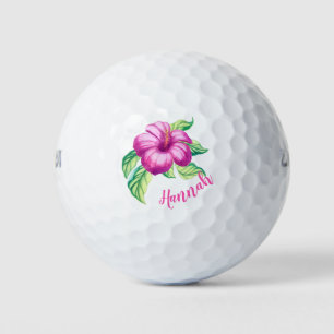 Personalised Monogram Pink Hibiscus Flower Island Golf Balls