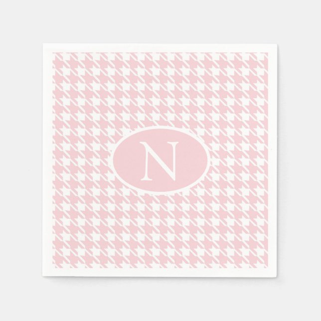Personalised  Monogram Pink Houndstooth Check Napkin (Front)