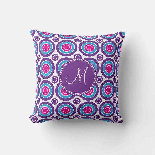 Personalised Monogram Pink Purple Circle Pattern Cushion (Front)