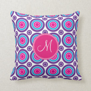 Personalised Monogram Pink Purple Circle Pattern Cushion