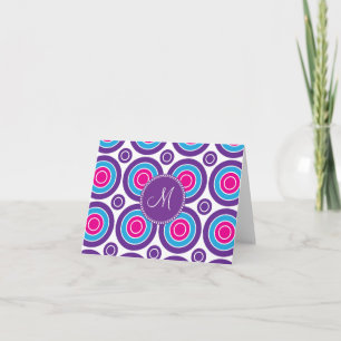 Personalised Monogram Pink Purple Circle Pattern Note Card