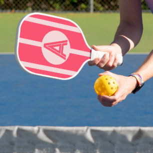 Personalised Monogram Pink Red Stripe Pickleball Paddle