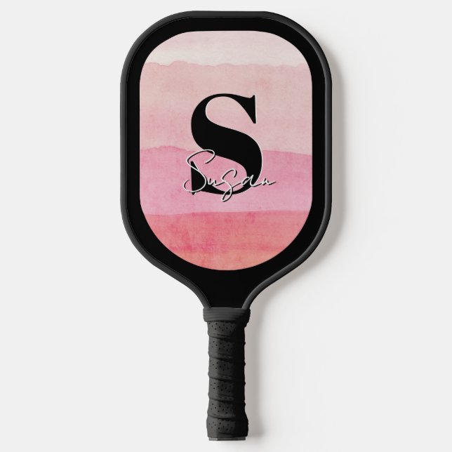 Personalised Monogram Pink Script Name  Pickleball Paddle (Front)