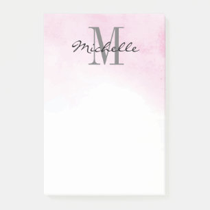 Personalised Monogram Pink Watercolor Modern Min Post-it Notes