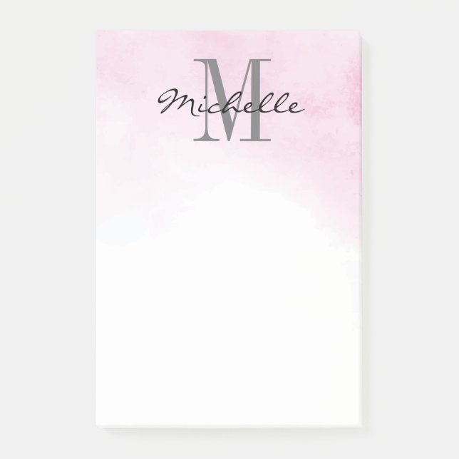 Personalised Monogram Pink Watercolor | Modern Min Post-it Notes (Front)