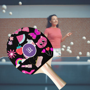 Personalised monogram Pinky Girly Colourful Ping Pong Paddle