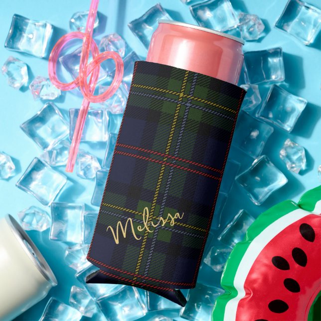 Personalised Monogram Plaid Rustic Tartan Seltzer Can Cooler (In Situ Summer)