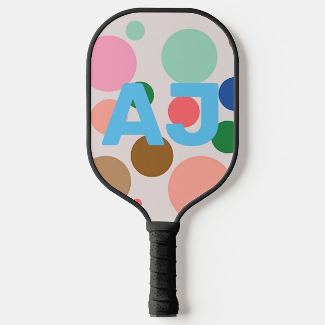 Personalised Monogram Polka Dot Pattern Pickleball Paddle (Front)