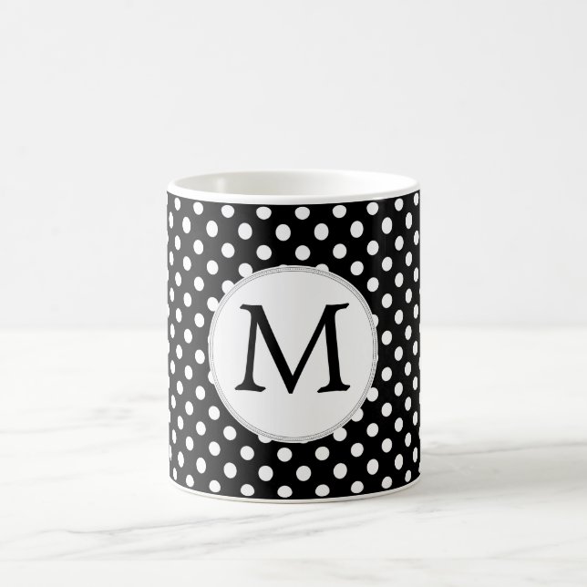 Personalised Monogram Polka Dots Pattern in Black Coffee Mug (Center)